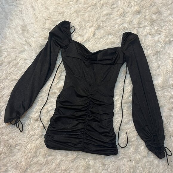 Lucy in the Sky Glitter Long Sleeve Corset Mini Dress in Black Small - Picture 2 of 6